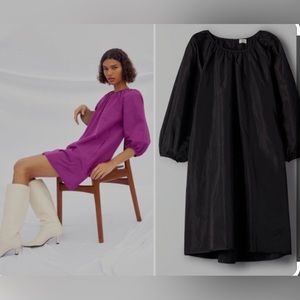 Wilfred Aritizia Cava Black Taffeta Trapeze Shift Dress